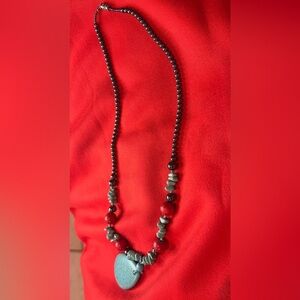 Elegant Beaded Necklace with Red and Gray Accents